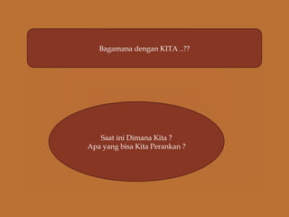 Saat ini Dimana Kita ?
Apa yang bisa Kita Perankan ?
Bagamana dengan KITA ..??
 