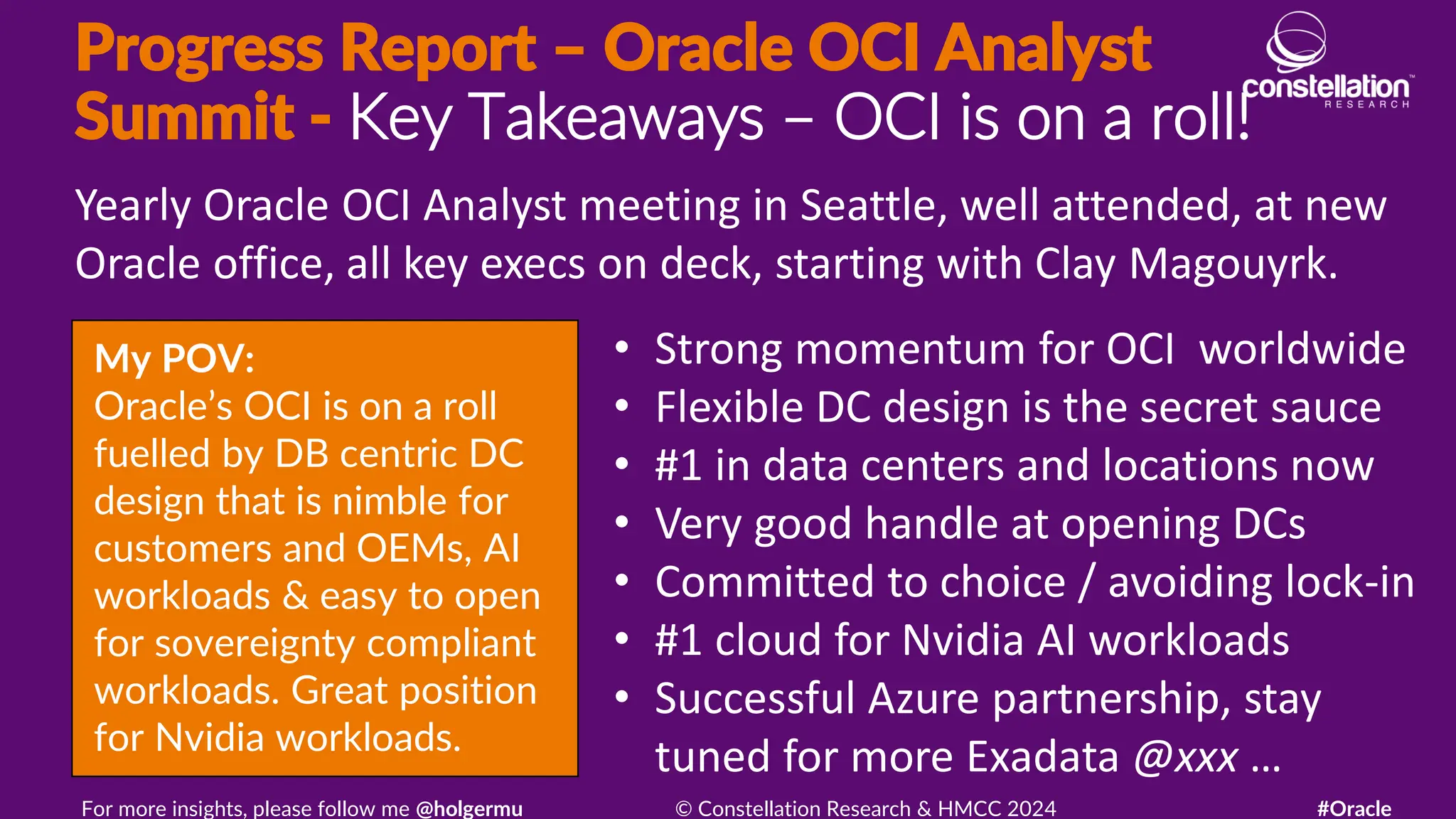 Progress Report Oracle's OCI Analyst Summit 2024 PPT