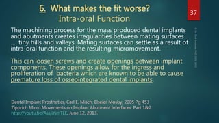 6. What makes the fit worse?
Intra-oral Function
The machining process for the mass produced dental implants
and abutments...