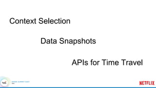 Context Selection
Data Snapshots
APIs for Time Travel
 