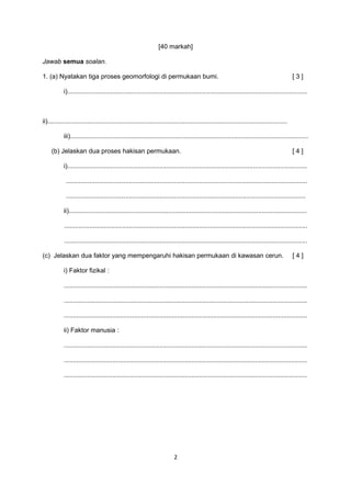 Soalan Peperiksaan Percubaan Geografi P1 Kedah Stpm 2018