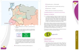 100
Mar Caribe
Oceano
Pacífico Bogota
San Andrés, Providencia
y Santa Catalina
Bogotá
Venezuela
Guiana
Brazil
Perú
Ecuador
Figura 16: Mapa de la división polí-
tica administrativa de Colombia.
a. Según la clasificación de los mapas, ¿a cuál pertenece y
por qué?
b. Observo con mucha atención el cuadro de convenciones
que está en el mapa, ahora relaciono los símbolos con los
términos según lo entendido.
c. En la Fundamentación Científica hablamos de la rosa de
los vientos como un elemento fundamental de los mapas,
el cual nos ayuda a ubicarnos teniendo en cuenta los
puntos cardinales (norte, sur, occidente y oriente). Ahora
completaré los siguientes enunciados según lo aprendido
del tema.
	  Una ciudad que se encuentra al oriente del país es…
Bogotá D.C.
Río San Juan
Caldas
Villavicencio
6°-Unidad1-Guía6
101
Mar Caribe
Oceano
Pacífico Bogota
San Andrés, Providencia
y Santa Catalina
Bogotá
Venezuela
Guiana
Brazil
Perú
Ecuador
	  Manizales está al… de Barranquilla
	  El departamento que se encuentra más al norte es…
	  Yopal está al… de Quibdó
	  Una ciudad que se encuentra al sur del país es…
COMPRENDEMOS EL CONCEPTO DE ESCALA
TRABAJO EN PAREJAS
2. La entidad encargada de realizar los mapas de nuestro país
es el Instituto Geográfico Agustín Codazzi. Primero, eran
realizados a partir de dibujos hechos por las personas; pero
ahora utilizan muchas fotos tomadas desde aviones. Todos
ellos tienen escala que, como vimos en la Fundamentación
Científica, es la proporción que existe entre el tamaño real de
un lugar con el tamaño que se representa en el mapa.
Ahora vamos a realizar un ejercicio con nuestro salón de clases, el
patio de juegos o el lugar que elijamos. Para ello, necesitamos de un
metro y una regla con el fin de medir el lugar con mucha precisión
y luego en un pliego de papel realizar el mapa respectivo. La escala
numérica que vamos a utilizar es 1: 100, es decir por cada 100 cm
en la realidad (un metro) dibujaremos en el papel 1 cm.
Presentamos el trabajo a nuestro profesor y evaluamos nuestros
aprendizajes a partir de la actividad realizada.
CREAMOS MAPAS COMO LOS GRANDES
CARTÓGRAFOS
TRABAJO INDIVIDUAL
Con ayuda de mapas de fuente virtual o física, elaboraré un
mapa poblacional del departamento de Caldas. Para ello,
necesito un croquis (que es un mapa sin ningún tipo de
información en su interior) y, posteriormente, debo seguir
los pasos:
Aplicación
1.
 