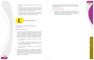 102
Complementación
a. Buscar la cantidad de población aproximada de cada
municipio.
b. Posteriormente, representaré en el mapa los municipios
con mayor población con círculos grandes puntos dentro
del mapa, mientras que aquellos con menor población
tendrán círculos de tamaño más pequeño.
c. El mapa debe tener su respectiva escala, convenciones y
rosa de los vientos y debe estar presentado con mucha
creatividad. Luego, será evaluado por el profesor.
APLICAMOS LOS DIVERSOS SABERES
ADQUIRIDOS
TRABAJO EN EQUIPO
1. A lo largo de esta primera unidad hemos aprendido mucho
sobre nuestro planeta, su origen, su conformación y la forma
en que lo representamos mediante los mapas. Con ayuda
de nuestro profesor y, asumiendo diversos roles, vamos a
buscar un mapamundi, en el cual representamos con diversas
convenciones, dibujos y colores los siguientes fenómenos:
a. La contaminación ambiental producto del efecto
invernadero.
b. Los principales problemas de las fuentes hídricas de
nuestro planeta: derrames de petróleo, basuras, caza
extensiva de especies marinas.
c. Otros problemas ambientales que consideremos
importantes.
2. A partir de nuestro trabajo y los aprendizajes que hemos
adquirido, socializaremos nuestro mapamundi, con ayuda del
profesor vamos a relacionar este trabajo con un importante
documento llamado “El Protocolo de Kioto”, a través del cual
muchas de las naciones del mundo se comprometieron a
ayudar a nuestro ambiente.
6°-Unidad1-Guía6
103
Relacionamos ambos trabajos y reflexionamos que tanto estamos
haciendo los seres humanos en relación con el problema ambiental
de nuestro planeta.
TRABAJO INDIVIDUAL
3. Autoevaluo mi proceso resaltando los aprendizajes más
significativos que adquirí durante la unidad. Contrasto este
proceso con las valoraciones del profesor y el desempeño en
las diversas actividades y responsabilidades.
 