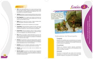 128
• ADN: Ácido desoxirribonucleico. Es un tipo de ácido que forma
parte de todas las células. Contiene la información genética usada
en el desarrollo, el funcionamiento de los organismos vivos y es el
responsable de la transmisión hereditaria.
• Agnóstico:AquélquecreequelaexistenciadeDiosesdesconociday
muy probablemente más allá de la habilidad humana de descubrirla.
• Árbol filogenético: Es un esquema que muestra las relaciones de
evolución entre varias especies u otras entidades que se cree que
tuvieron una descendencia común.
• Bípedo: Modo de andar del ser humano y algunos animales sobre
dos extremidades o permanecer erguido en ellas.
• Blasfemia: Es una ofensa hacia lo respetado por una religión.
• Creacionismo: Teoría que plantea el origen de la vida y de los seres
humanos como producto de la creación de un ser superior, quien
ha formado el mundo tal y como se encuentra en la actualidad.
• Evolucionismo: Teoría que plantea la vida en la Tierra, incluido el
hombre, como una serie de transformaciones a lo largo del tiempo
con el fin de adaptarse a las condiciones del medio.
• Fósil: Molde de una planta o animal preservados en una roca. Se
origina a lo largo de millones de años en los que se forman las rocas
que contienen los restos mediante la acumulación de sedimentos
en las cuencas de mares o lagos.
• Herencia: Es la transmisión a través del material genético existente
en el núcleo celular, de las características anatómicas, fisiológicas o
de otro tipo, de un ser vivo a sus descendientes. El ser vivo resultante
tendrá características de uno o de los dos padres.
• Homínido: Se dice del individuo perteneciente al orden de los
Primates superiores, cuya especie superviviente es la humana.
• Nómada: Grupos que van de un lugar a otro sin establecer una
residencia fija
• Selección natural: Es el proceso a través del cual, los organismos
mejor adaptados desplazan a los menos adaptados mediante la
acumulación lenta de cambios genéticos favorables en la población
a lo largo de las generaciones.
Glosario 2
Traslashuellasdelaprehistoria
indagandoporlaslaboresdenuestrosantepasados.
Indicadores de Desempeño
Procedimental
Rastrea en diversas fuentes algunos postulados
sobre el origen de los cambios en los individuos y los
primeros grupos sociales.
Actitudinal
Reconoce la repercusión que existe de las acciones
humanas en el entorno y los compromisos que estas
acciones implican a los grupos de la actualidad.
Conceptual
Identifica los cambios que se produjeron en el cuerpo
humano a partir de nuevas fuentes de abastecimiento
y supervivencia en relación con su propio cuerpo y la
forma en que se transforma.
Nosotros hacemos muchas cosas
en el diario vivir. Observo la
ilustración e imagino qué hacían
los primeros humanos que
habitaron la Tierra. Lo socializo
con mis compañeros.
 