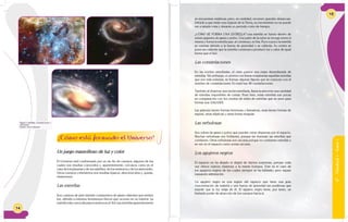 14
Un juego maravilloso de luz y color
El Universo está conformado por un sin fin de cuerpos, algunos de los
cuales nos resultan conocidos y, aparentemente, cercanos como es el
caso de los planetas y de sus satélites, de los meteoros y de los asteroides.
Otros cuerpos y elementos nos resultan lejanos, desconocidos y, quizás,
misteriosos.
Las estrellas
Son cuerpos de gran tamaño compuestos de gases calientes que emiten
luz, debido a intensos fenómenos físicos que ocurren en su interior. La
estrella más conocida para nosotros es el Sol. Las estrellas aparentemente
Figura 4: Estrellas, constelaciones y
nebulosas.
Fuente: www.nasa.gov
¿Cómo está formado el Universo?
se encuentran estáticas; pero, en realidad, recorren grandes distancias.
Debido a que están muy lejanas de la Tierra, su movimiento no se puede
ver a simple vista y durante un período corto de tiempo.
¿CÓMO SE FORMA UNA ESTRELLA? una estrella se forma dentro de
nubes gigantes de gases y polvo. Una parte de la nube se recoge sobre sí
misma y forma la estrella que, al comienzo, es fría. Poco a poco la estrella
se contrae debido a la fuerza de gravedad y se calienta. Su centro se
pone tan caliente que la estrella comienza a producir luz y calor de igual
forma que el Sol.
Las constelaciones
En las noches estrelladas, el cielo parece una masa desordenada de
estrellas. Sin embargo, si unimos con líneas imaginarias aquellas estrellas
que son más notorias, se forman algunas figuras que se conocen con el
nombre de constelaciones. En total hay 88 constelaciones.
También al observar una noche estrellada, llama la atención una cantidad
de estrellas imposibles de contar. Pues bien, estas estrellas son pocas
en comparación con los cientos de miles de estrellas que se unen para
formar una GALAXIA.
Las galaxias tienen formas hermosas y llamativas, unas tienen formas de
espiral, otras elípticas y otras forma irregular.
Las nebulosas
Son nubes de gases y polvo que pueden verse dispersas por el espacio.
Muchas nebulosas son brillantes, porque las iluminan las estrellas que
contienen. Otras nebulosas son oscuras porque no contienen estrellas y
se ven en el espacio como zonas oscuras.
Los agujeros negros
El espacio no ha dejado ni dejará de darnos sorpresas, porque cada
vez ofrece nuevos misterios a la mente humana. Este es el caso de
los agujeros negros de los cuales siempre se ha hablado; pero siguen
causando admiración.
Un agujero negro es una región del espacio que tiene una gran
concentración de materia y una fuerza de gravedad tan poderosa que
impide que la luz salga de él. El agujero negro tiene, por tanto, un
limitado poder de atracción de los cuerpos hacia sí.
¿Cómo está formado el Universo?
6°-Unidad1-Guía1
15
 