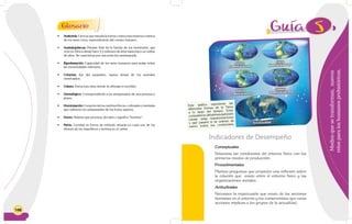 166
•	 Anatomía: Ciencia que estudia la forma y estructura externa e interna
de los seres vivos, especialmente del cuerpo humano.
•	 Australopitecos: Primate fósil de la familia de los homínidos, que
vivió en África desde hace 5,5 millones de años hasta hace un millón
de años. Se caracteriza por una posición semierguida.
•	 Bipedestación: Capacidad de los seres humanos para andar sobre
las extremidades inferiores.
•	 Columna: Eje del esqueleto, espina dorsal de los animales
vertebrados.
•	 Cráneo: Estructura ósea donde se alberga el encéfalo.
•	 Genealógico: Correspondiente a los antepasados de una persona o
grupo.
•	 Hominización:Conjuntodeloscambiosfísicos,culturalesymentales
que sufrieron los antepasados de los homo sapiens.
•	 Homo: Palabra que proviene del latín y significa “hombre”.
•	 Pelvis: Cavidad en forma de embudo situada en cada uno de los
riñones de los mamíferos y termina en el uréter.
Glosario
EnlaActualidad
Pérmico
225millonesdeañosantes
Triásico
200millonesdeañosantes
Jurásico
135millonesdeañosantes
Cretácico
65millonesdeañosantes
Mediosquesetransforman,nuevos
retosparaloshumanosprehistóricos.
5
Indicadores de Desempeño
Conceptuales
Relaciona las condiciones del entorno físico con los
primeros modos de producción.
Procedimentales
Plantea preguntas que propicien una reflexión sobre
la relación que existe entre el entorno físico y las
organizaciones sociales.
Actitudinales
Reconoce la repercusión que existe de las acciones
humanas en el entorno y los compromisos que estas
acciones implican a los grupos de la actualidad.
Este gráfico representa las
diferentes formas de la Tierra
a lo largo del tiempo. Entre
compañeros,debatimosquépudo
causar estas transformaciones
y qué pasaría si se unieran de
nuevo todos los continentes.
 