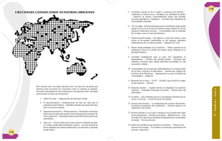 174
Para resolver este crucimapa debemos leer con atención las pistas que
tenemos para encontrar los conceptos como lo muestra el ejemplo,
ubicando cada palabra en las casillas que le corresponda. Este crucimapa
será resuelto en dirección horizontal.
1. Antes de Cristo. – Organización de Naciones Unidas.
2. El descubrimiento y domesticación de éste fue vital para la
subsistencia del hombre. – Mamífero primate que anda sobre dos
pies en posición erguida.
3. Segunda nota musical. – Primera persona. – Postulado o teoría que
afirma que el origen del mundo y de los humanos fue producto de
seres superiores. - Naturalista francés que habla de la generación
espontánea.
4. Astro rey. – Vivió en África hace más o menos 4 millones de años,
su cerebro media 500 centímetros cúbicos. – En este período se
hacen hallazgos de piedra pulimentada y se descubre y expande
la agricultura.
CRUCIMAPA CONOZCAMOS NUESTROS ORÍGENES
A C O N U
6°-Unidad2-Guía5
175
5. Continente donde se da el origen y evolución del hombre. –
Caminaba en forma erecta y trabajaba con habilidad la piedra.
– Espacios de tiempo extremadamente largos que estudian
procesos geológicos y biológicos – Actividad que realizaban las
comunidades nómadas.
6. “Yo”eninglés.-Períododetiempoprevioalahistoria,transcurrido
desde el inicio de la evolución humana hasta la aparición de los
primeros testimonios escritos. – Comunidades que se trasladan
de un lugar a otro en busca de alimento.
7. Edad de piedra antigua. - Ser orgánico, o parte del mismo, cuyos
restos se encuentran petrificados en los antiguos depósitos
sedimentarios de la corteza terrestre. – Después de Cristo.
8. Primer metal trabajado por el hombre. – Último período de la
prehistoria. Ésta es la unidad de tiempo mayor utilizada en la
geología histórica.
9. Actividad fundamental para el paso del nomadismo al
sedentarismo. – Término que significa piedra. – Elemento que
utilizaba el hombre para realizar diferentes actividades, el cual
era pulido o tallado.
10. Comunidades que se asentaron definidamente en un lugar al lado
de los ríos y gracias a la agricultura. – Animal que cazaban los
hombres de la Prehistoria. – Agrupaciones en que se dividían las
comunidades. – Negación.
11. Soberano de un reino. – 31416. – Científico que escribió el origen
de las especies. – Artículo.
12. Segunda persona. – Lugares donde se refugiaban los primeros
hombres. – Estatuillas femeninas de piedra. – Primera letra del
abecedario.
13. La última. – Arte realizado por las comunidades prehistóricas en
rocas y cavernas. – Cuevas famosas de España.
14. Tercera nota musical. – La temperatura de la tierra desciende y
los hielos se apoderan de la superficie. – Terreno extenso con
vegetación muy densa.
15. Nombre genérico con el que se designa a los primates del orden
de los antropoides. – Primera consonante. – Metal precioso. – Esta
actividad de coger frutos silvestres la realizaban las comunidades
nómadas. – Tercera persona.
16. Orden de mamíferos que pertenece al hombre. – Última vocal. –
Sacarlo de la manga. – Es la última y actual época geológica del
período cuaternario.
 