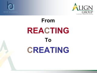 From
REACTING
To
CREATING
 