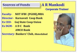 A R Mankodi
Faculty- NIIT IFBI (PGDB),MBA
Director- Karnavati Coop Bank
Ex CEO- Guj State Coop Union
Ex DGM- A D C Bank
AMCO Bank
Secretary- Bankers’ Club, Ahmedabad
1
 