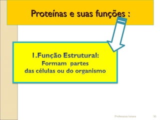 Professora Ionara 30
Proteínas e suas funções :Proteínas e suas funções :
 