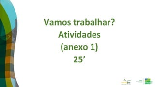 Vamos trabalhar?
Atividades
(anexo 1)
25’
 