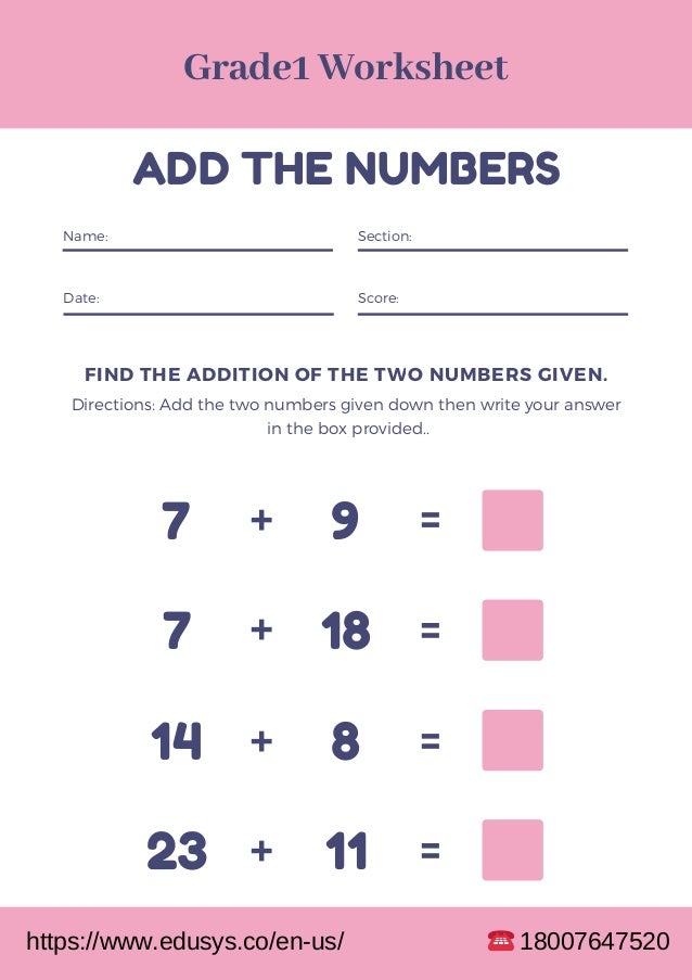 1st Grade Free Printable Math Sheets