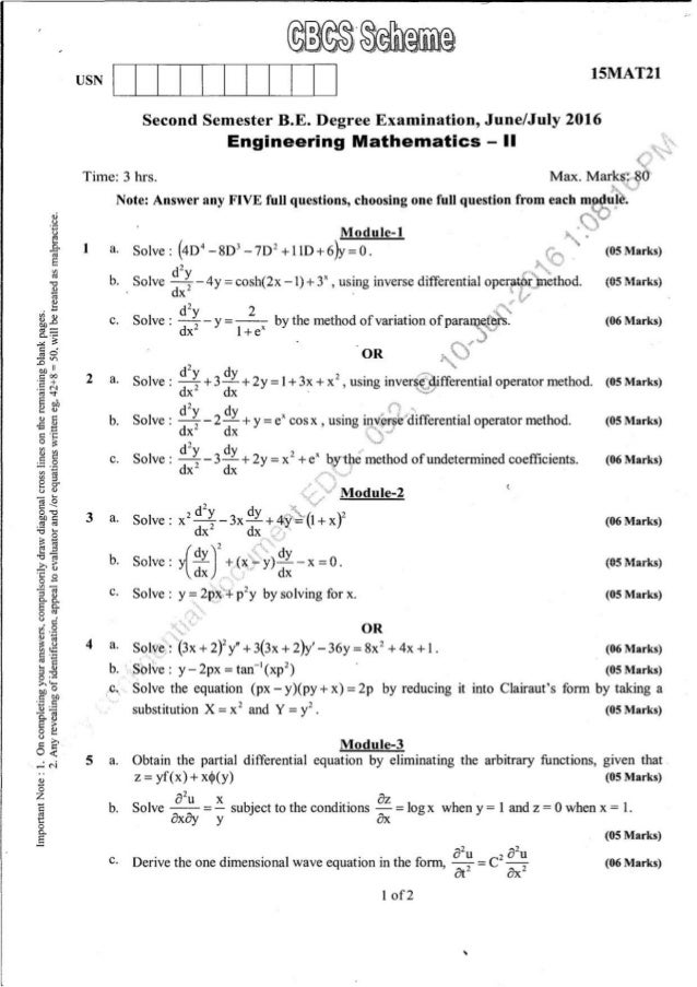 1st and 2nd sem VTU BE CBCS Scheme C sycle question papers june 2016