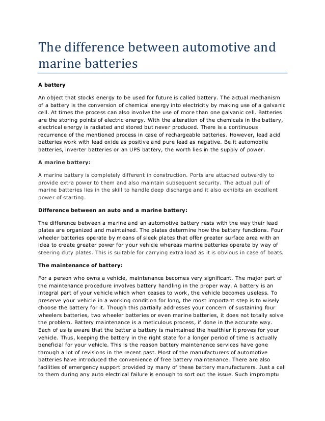 The difference between automotive and marine batteries