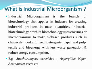 Microorganisms In Industry Industrial Microorganisms | PPTX