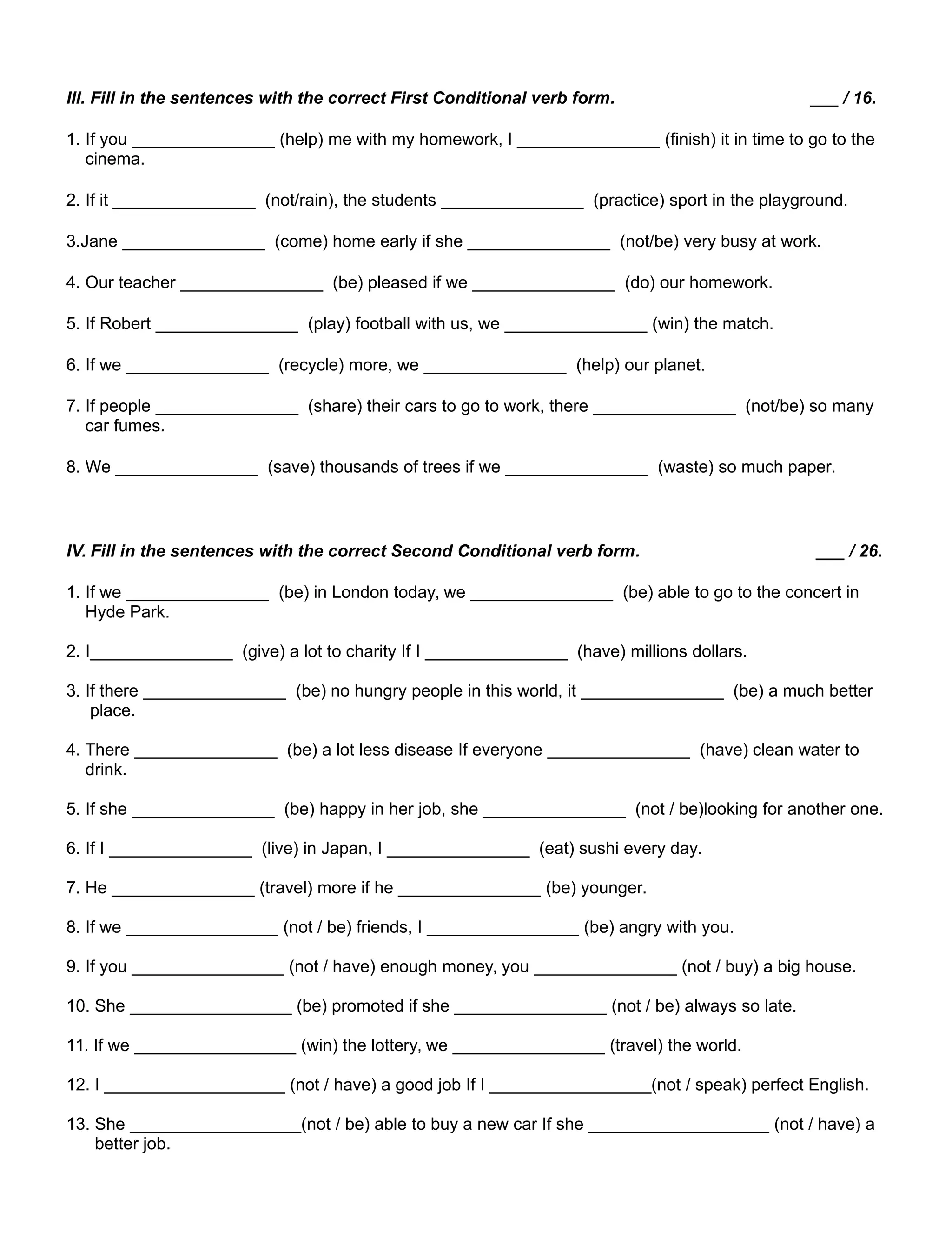 1st english quiz first and second conditionals for 10th grade | PDF