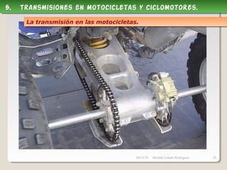 09/11/15 Nicolás Colado Rodríguez. 25
5. transmisiones en motocicletas y ciclomotores.5. transmisiones en motocicletas y ciclomotores.
La transmisión en las motocicletas.La transmisión en las motocicletas.
 