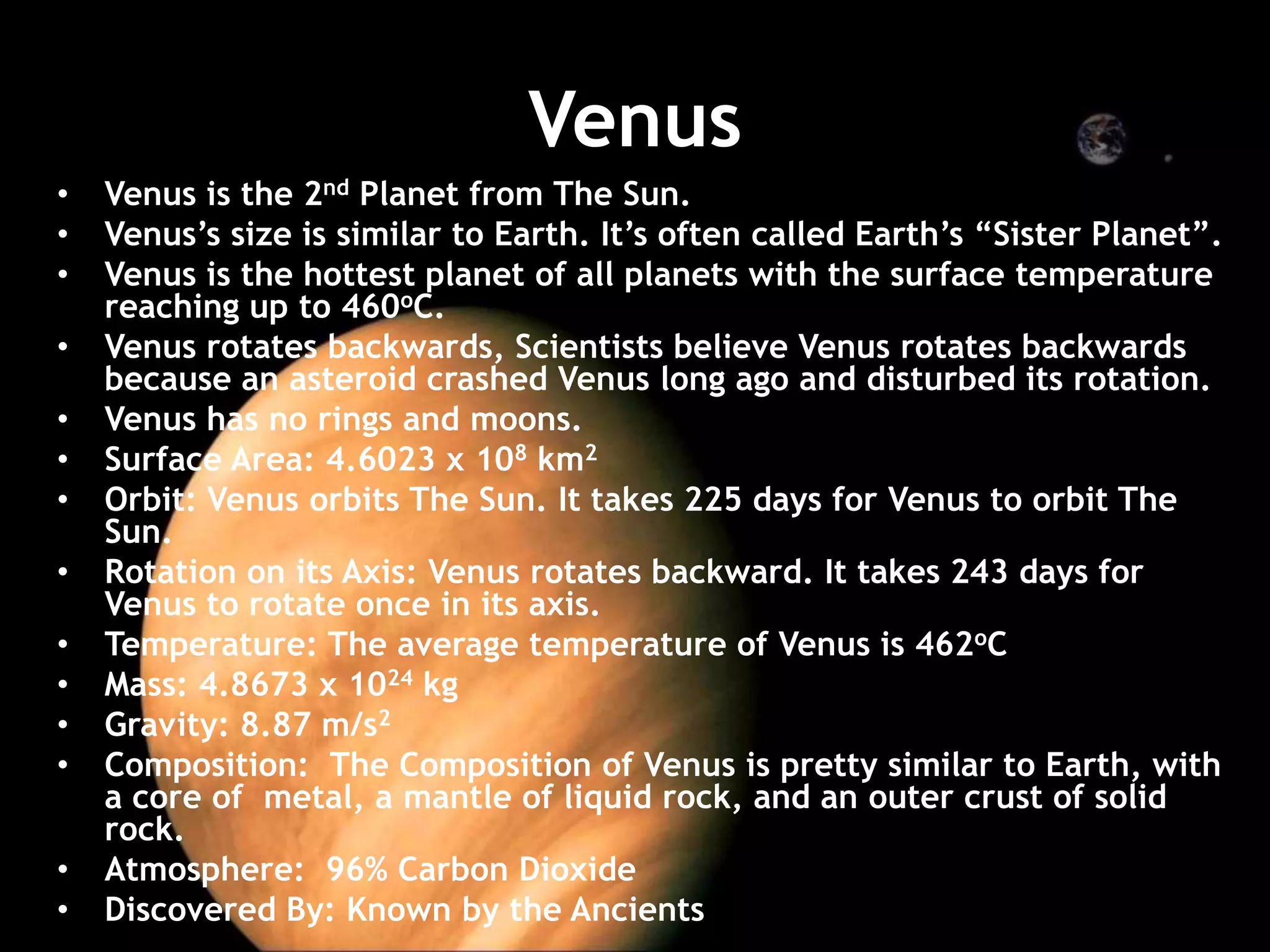 Venus Rotation Compared Compare and Contrast Earth and Mars- 1st Formative Task | PPTX