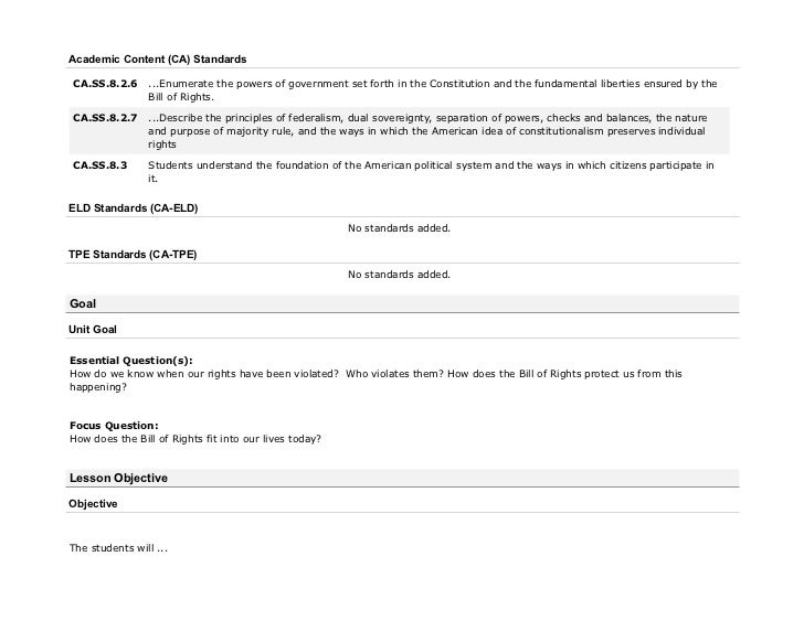 Lesson Plan Bill of Rights