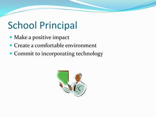 School PrincipalMake a positive impactCreate a comfortable environmentCommit to incorporating technology