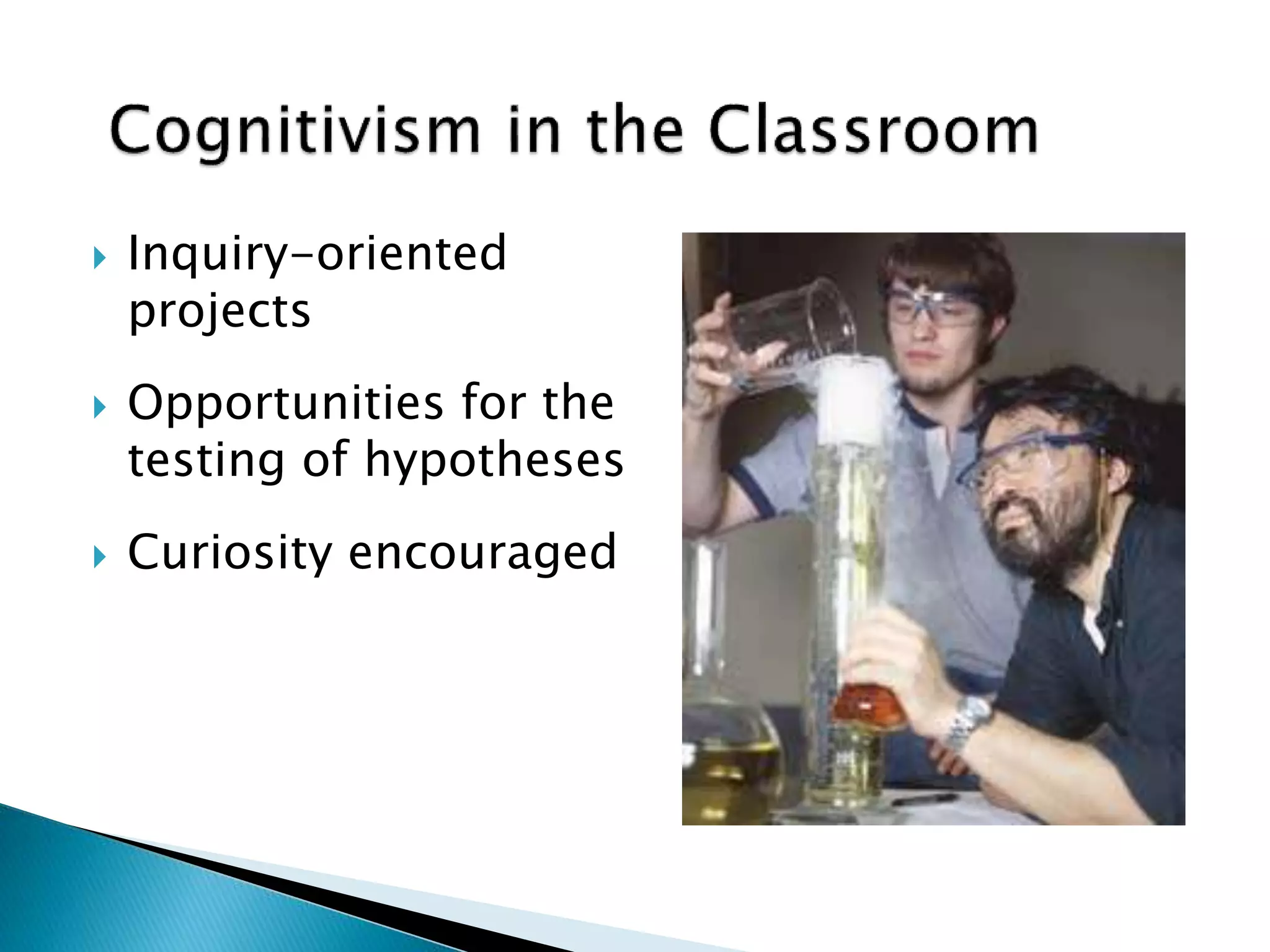  Inquiry-oriented 
projects 
 Opportunities for the 
testing of hypotheses 
 Curiosity encouraged 
 