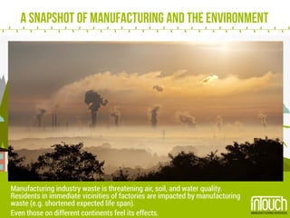 A Snapshot of Manufacturing and the Environment
Manufacturing industry waste is threatening air, soil, and water quality.
...
