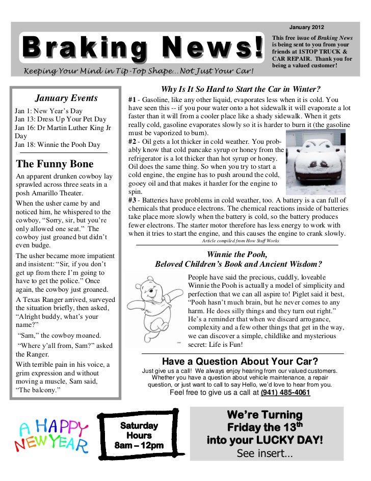 1 Stop January 2012 Newsletter