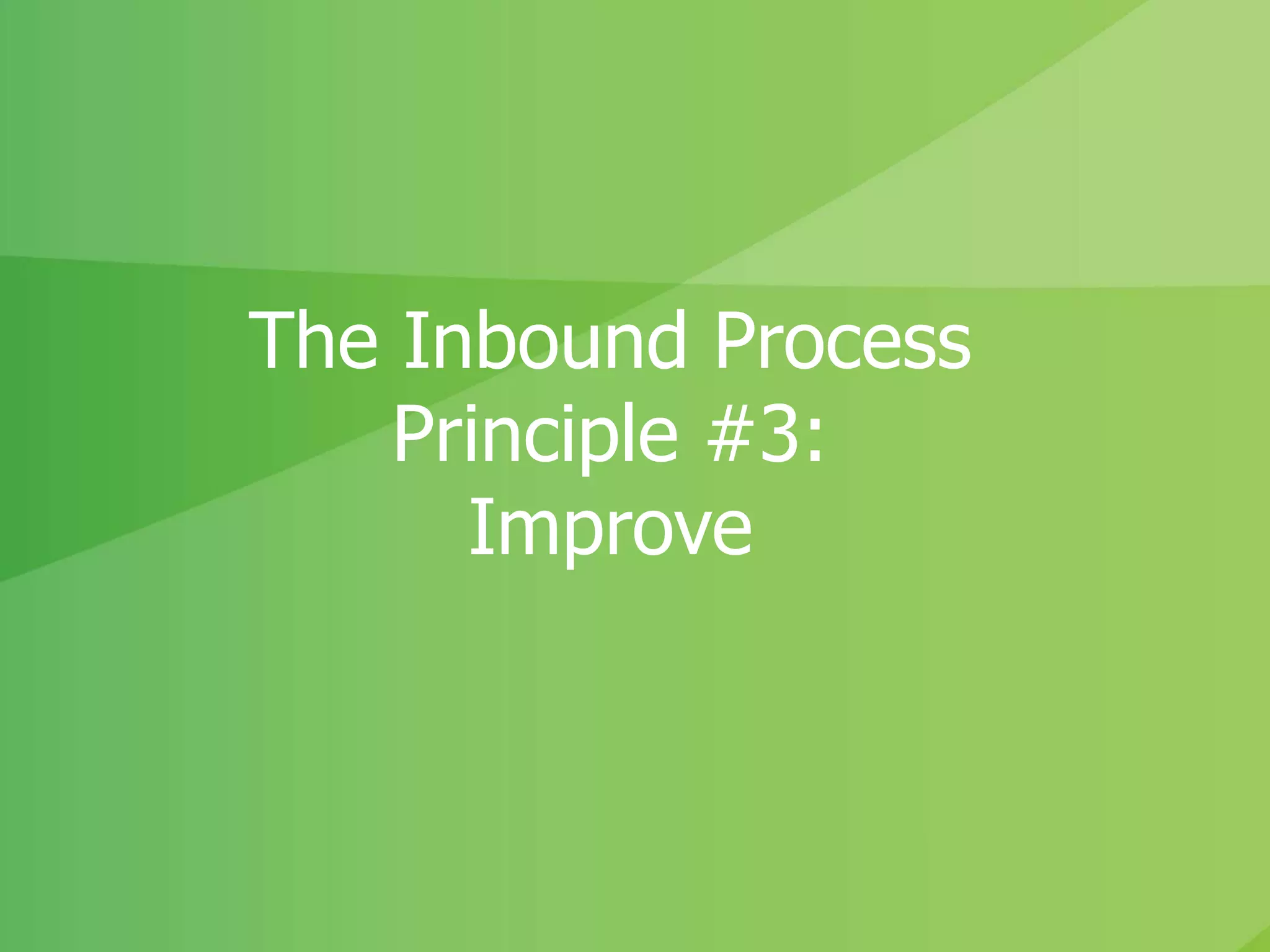 The Inbound Process
Principle #3:
Improve
 