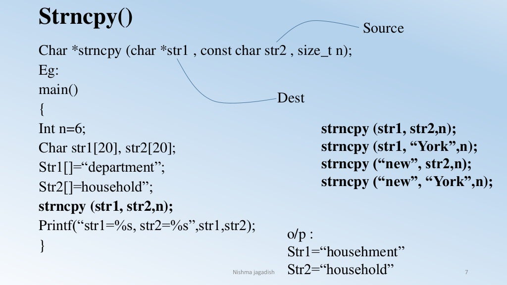 Strings library functions