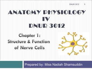 DNUR 3012   1




ANATOMY PHYSIOLOGY
        IV
     DNUR 3012




   Prepared by: Miss Nadiah Shamsuddin
 