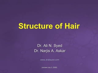 Structure of Hair Dr. Ali N. Syed Dr. Narjis A. Askar www.dralisyed.com (revised July 3, 2008)  