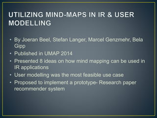 MIND MAP BASED USER MODELLING AND RECOMMENDER SYSTEM | PPTX