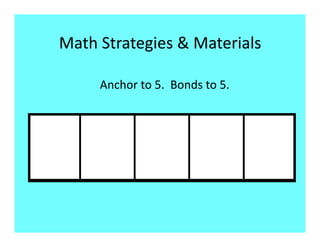 Math Strategies & Materials 

     Anchor to 5.  Bonds to 5. 
 