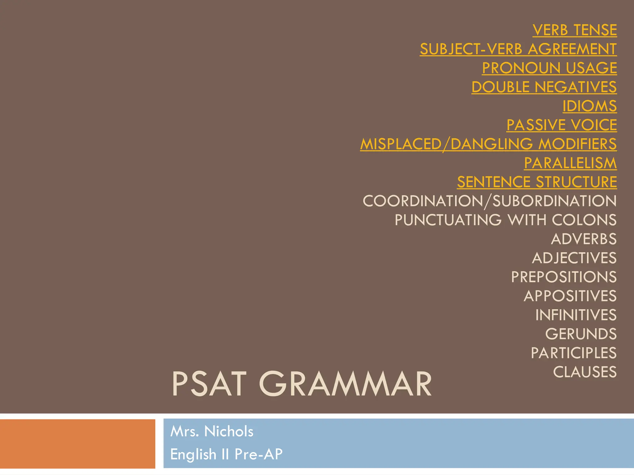 First Six Weeks PSAT Grammar Practice ppt | PPT