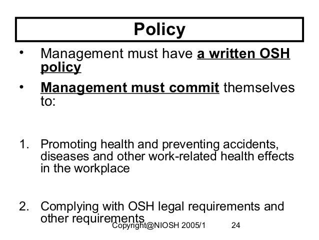 Occupational safety and health (OSH) in the Organisation