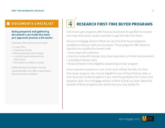 10 10FIRST TIME HOMEBUYER CHECKLIST 10 10FIRST TIME HOMEBUYER CHECKLIST