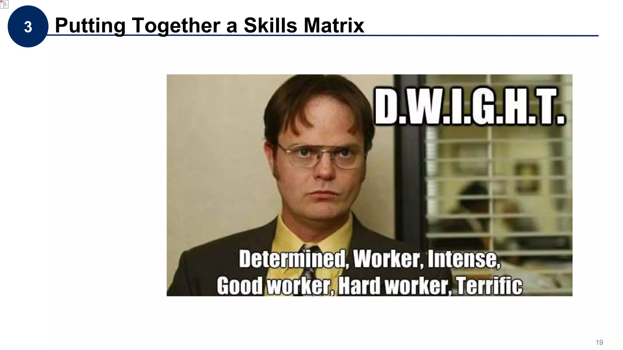 19
3 Putting Together a Skills Matrix
 