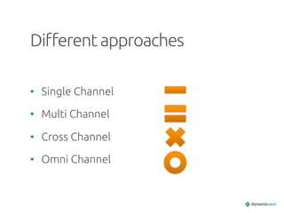 Di#erent approaches 	
•  Single Channel	
•  Multi Channel	
•  Cross Channel	
•  Omni Channel	
 
