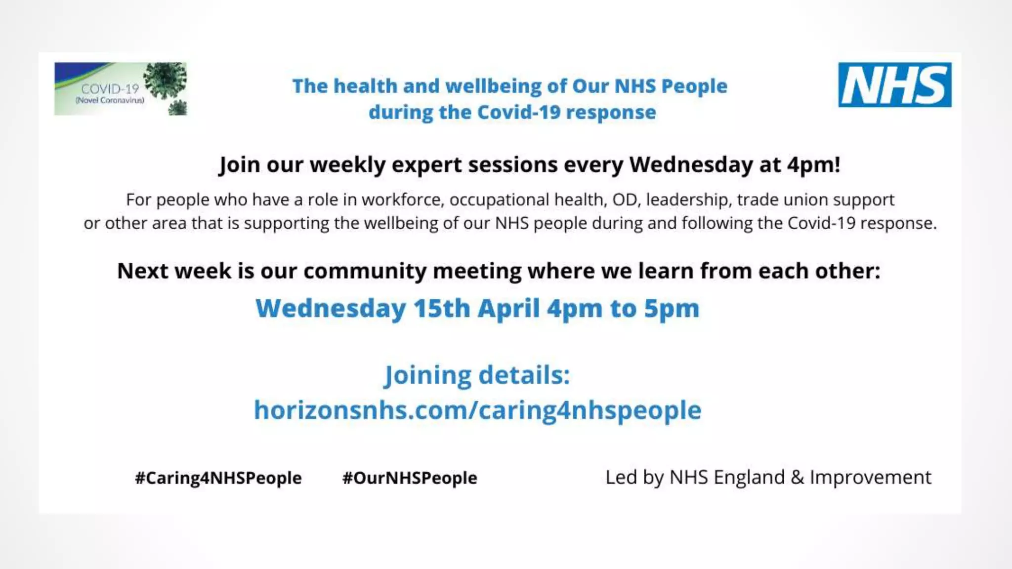 #Caring4NHSPeople - virtual expert session 8 April 2020