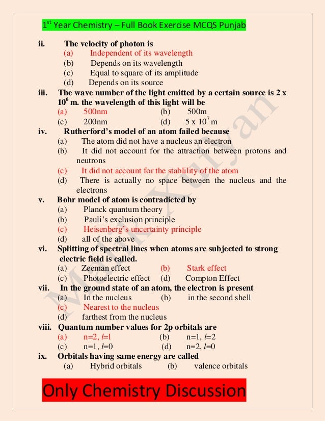 First Year Chemistry_Full Book Exercise Mcqs Solved