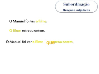 O Manuelfoi ver o filme.
O filme estreou ontem.
O Manuelfoi ver o filme estreou ontem.que
 