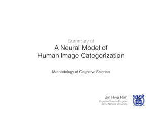 Summary of

A Neural Model of
Human Image Categorization
Methodology of Cognitive Science

Jin Hwa Kim
Cognitive Science Program
Seoul National University

 