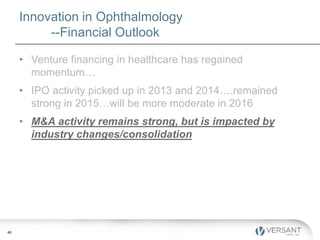 Innovation in Ophthalmology
--Financial Outlook
• Venture financing in healthcare has regained
momentum…
• IPO activity pi...