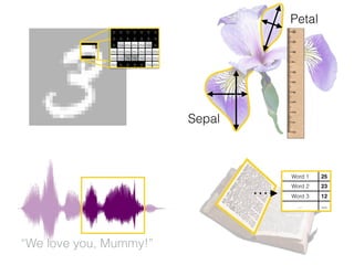 Petal
Sepal
0 0 0 0 0 0 0
0 0 0 0 0 0 0
0 155 255 255 255 155 0
255 255 255 255 255 255 255
255 155 78 78 155 255 255
255 0 0 0 0 155 255
Word 1 25
Word 2 23
Word 3 12
… …
“We love you, Mummy!”
 