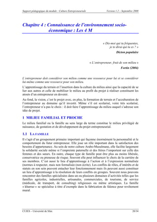 Support pédagogique du module : Culture Entrepreneuriale Version 1.2 – Septembre 2008
CUIES – Université de Sfax 20/34
Cha...