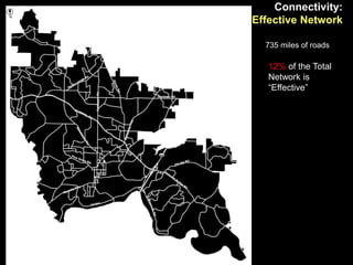 Connectivity:
Effective Network
12% of the Total
Network is
“Effective”
CrabappleRd. Hembree Rd.
400
N
735 miles of roads
 
