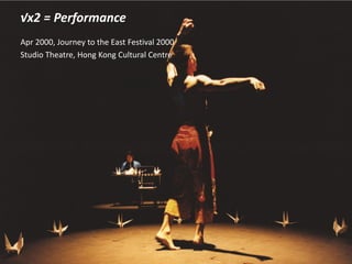 √x2 = Performance
Apr 2000, Journey to the East Festival 2000
Studio Theatre, Hong Kong Cultural Centre
 