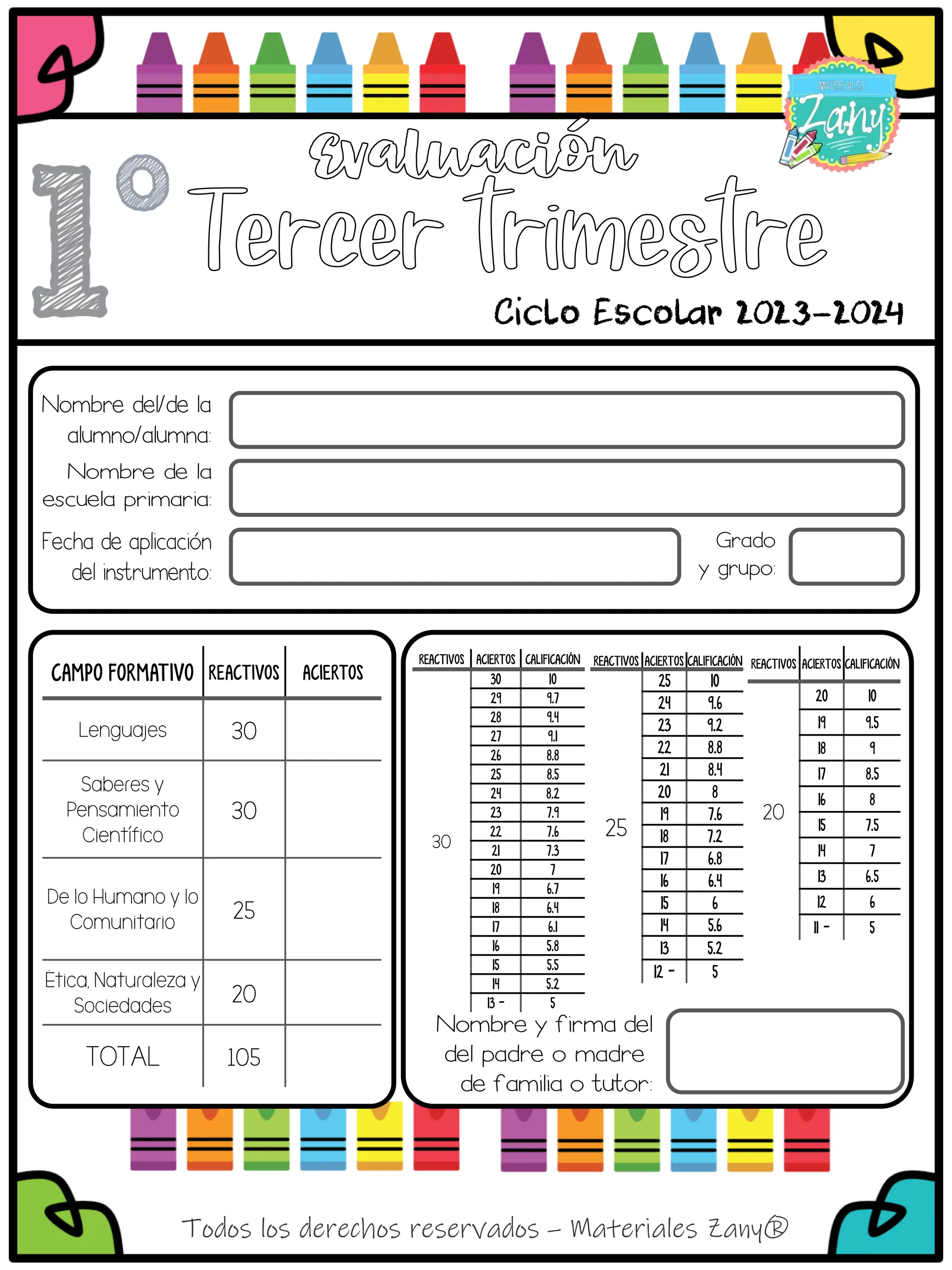 1° T3 Examen Zany de primer grado compl PDF