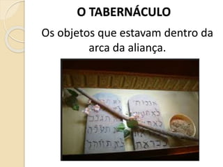 O TABERNÁCULO
Os objetos que estavam dentro da
arca da aliança.
 