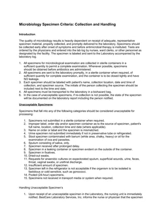 Specimen Initals BestCare Laboratory, Client Manual | DOC